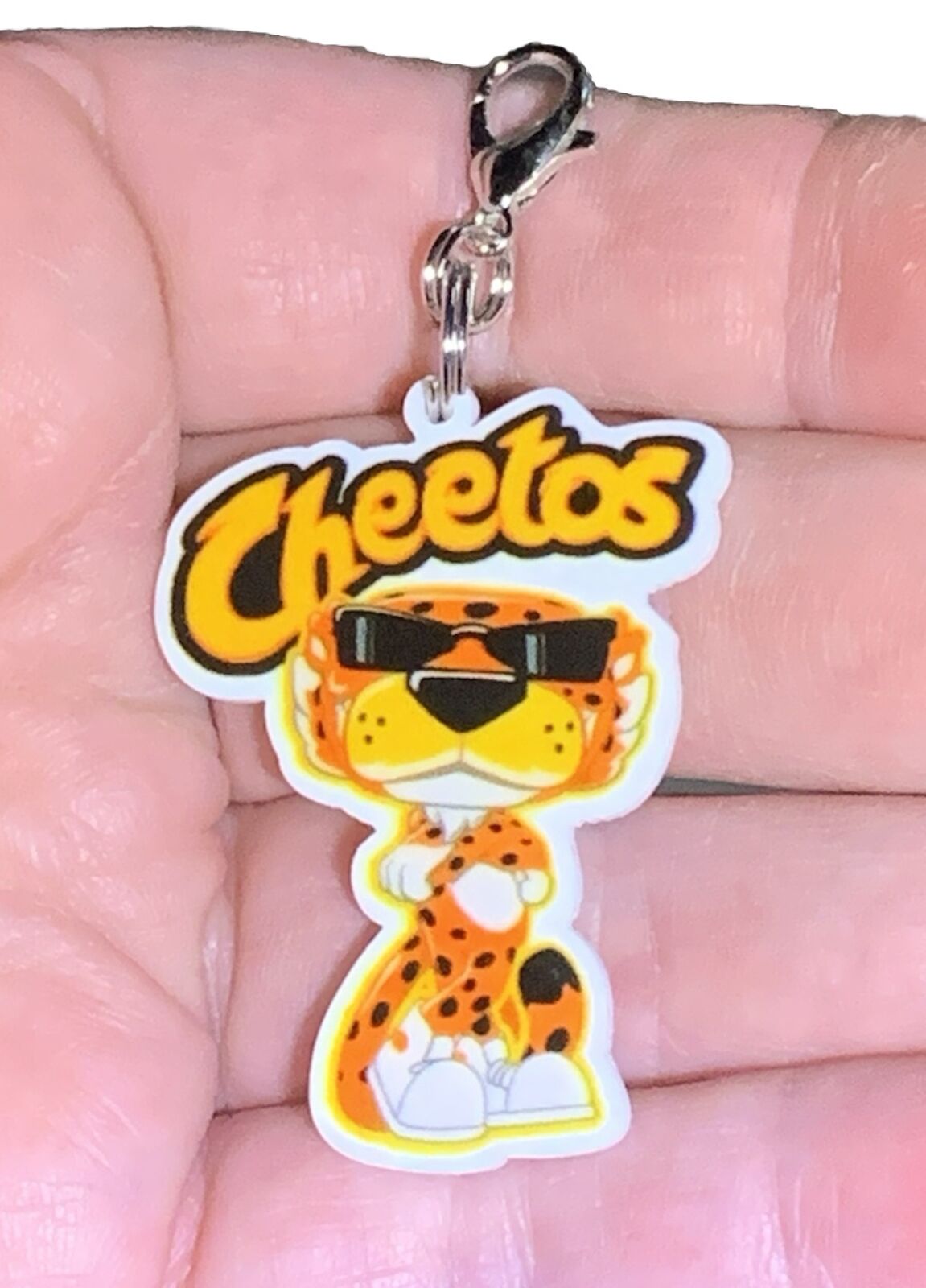 Acrylic Chester Cheetah Cheetos Charm Zipper Pull & Keychain Add On Clip