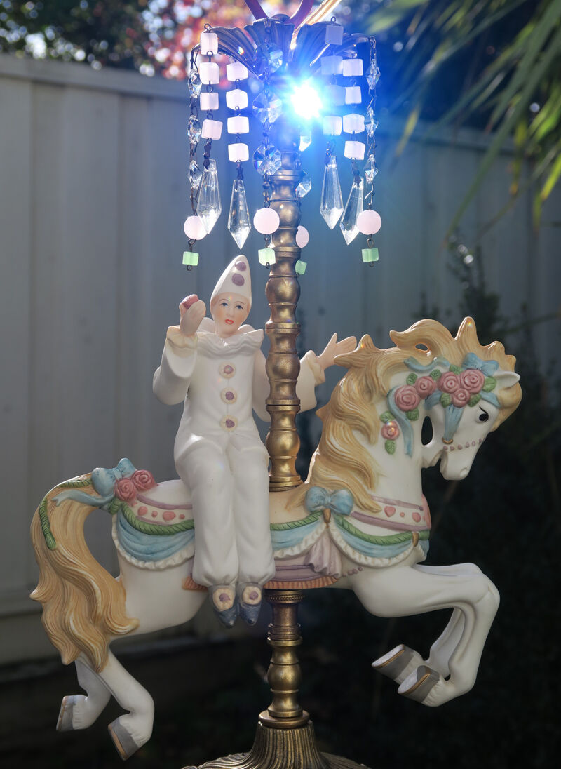 Porcelain Violet Clown Horse Carousel swag Lamp brass Chandelier Vintage Roses