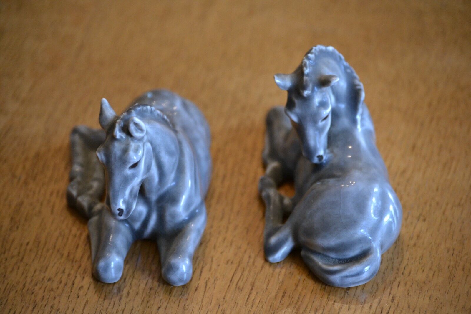 Vintage Ceramic Horse Figurine Lot of 2 Foal Colt grey \