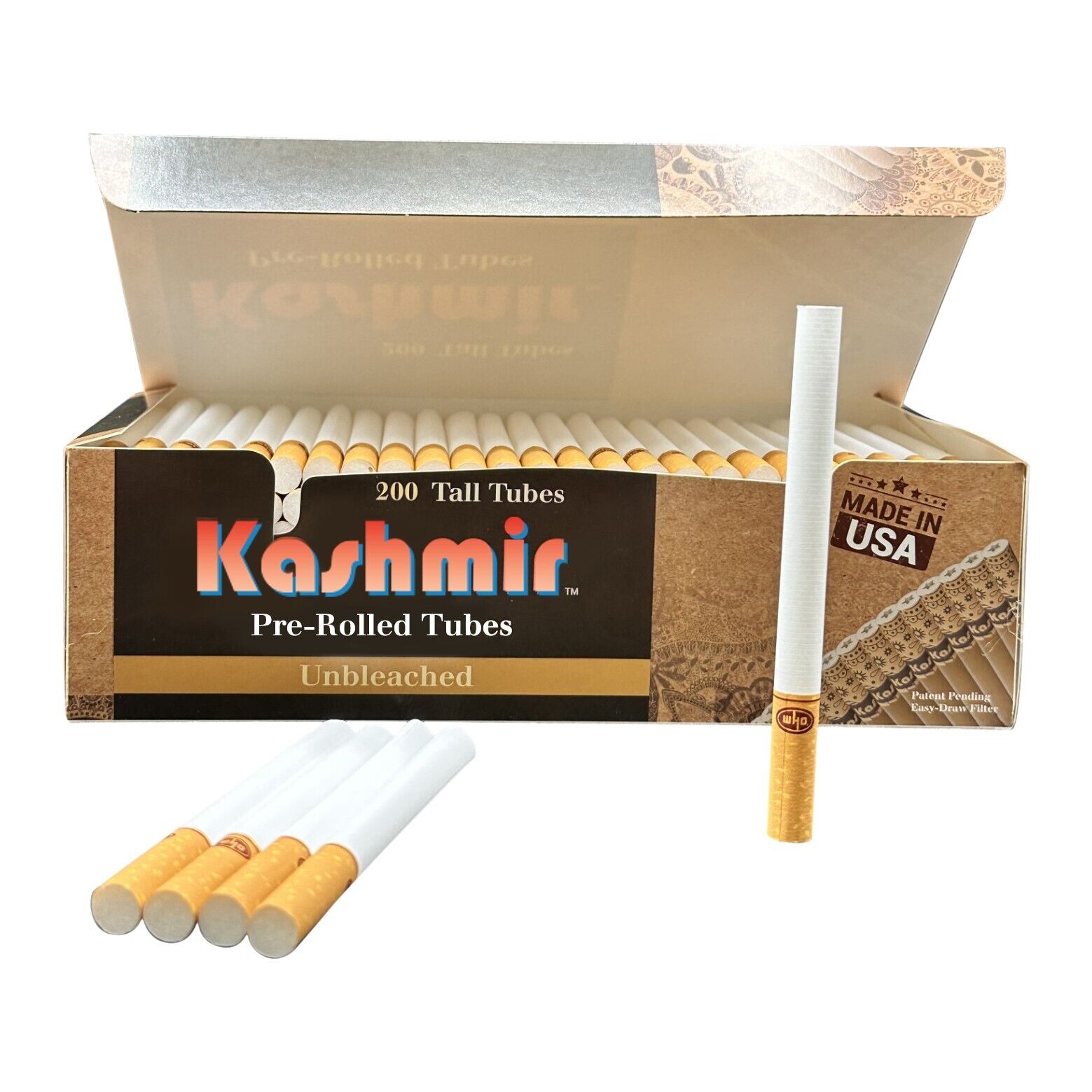 Kashmir Cigarette Filter Tubes 100mm Unbleached Pre Rolled Tall Tubes: 200 Count