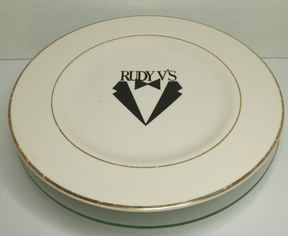 Vintage Homer Laughlin Best China Rudy V\'s Restuarant Plate White Gold Rim 10.5\