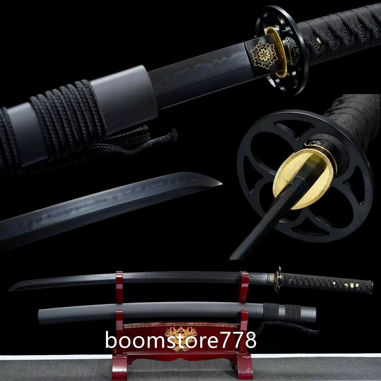 Black Clay Tempered T10 Steel Japanese Samurai Katana Full Tang Sharp Sword