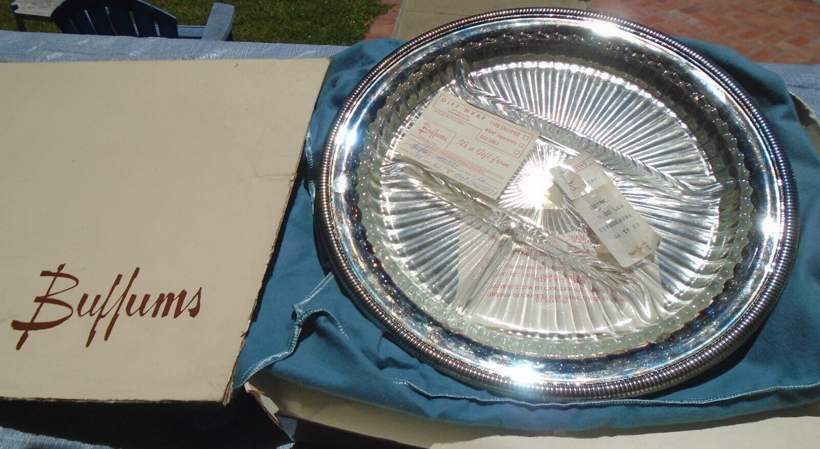 Tray Relish Serving Silverplate Divided Glass IS 12” Round
