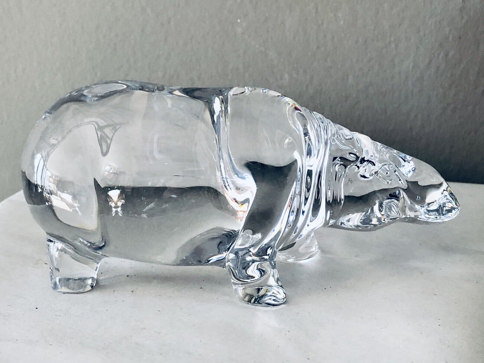 Rare Daum France Large Crystal Art Glass Hippopotamus Vintage Sculpture