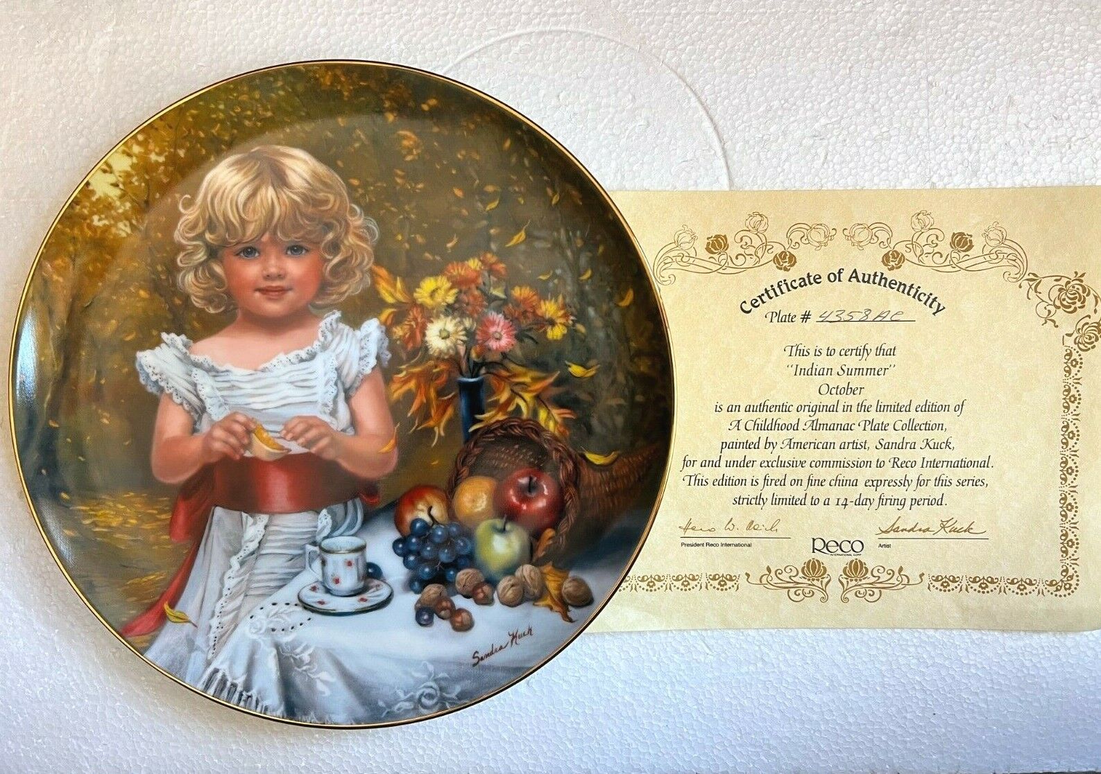 Indian Summer Oct Collectible Plate Sandra Kuck 10th Issue 1985 Limited Ed  COA
