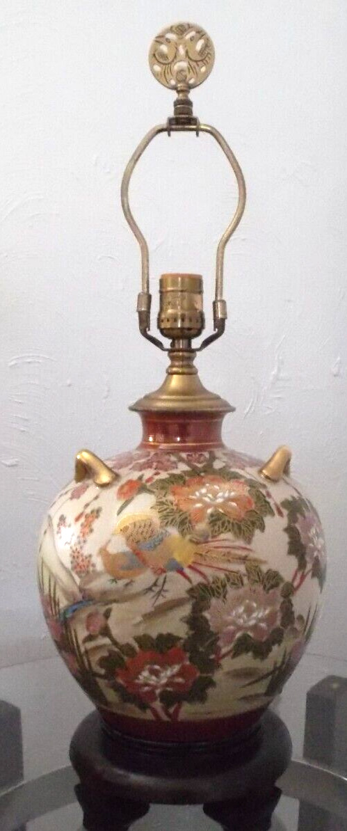 Vintage Wildwood Asian Crackle Pottery Ginger Jar Table Lamp Signed