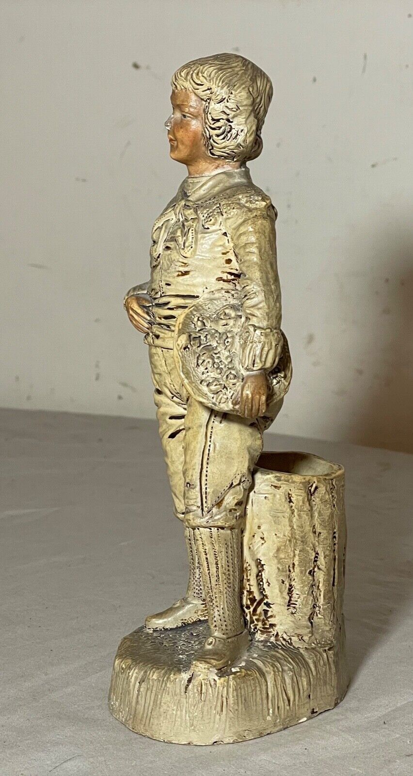 antique painted pottery figural terracotta match stand holder sculpture statue