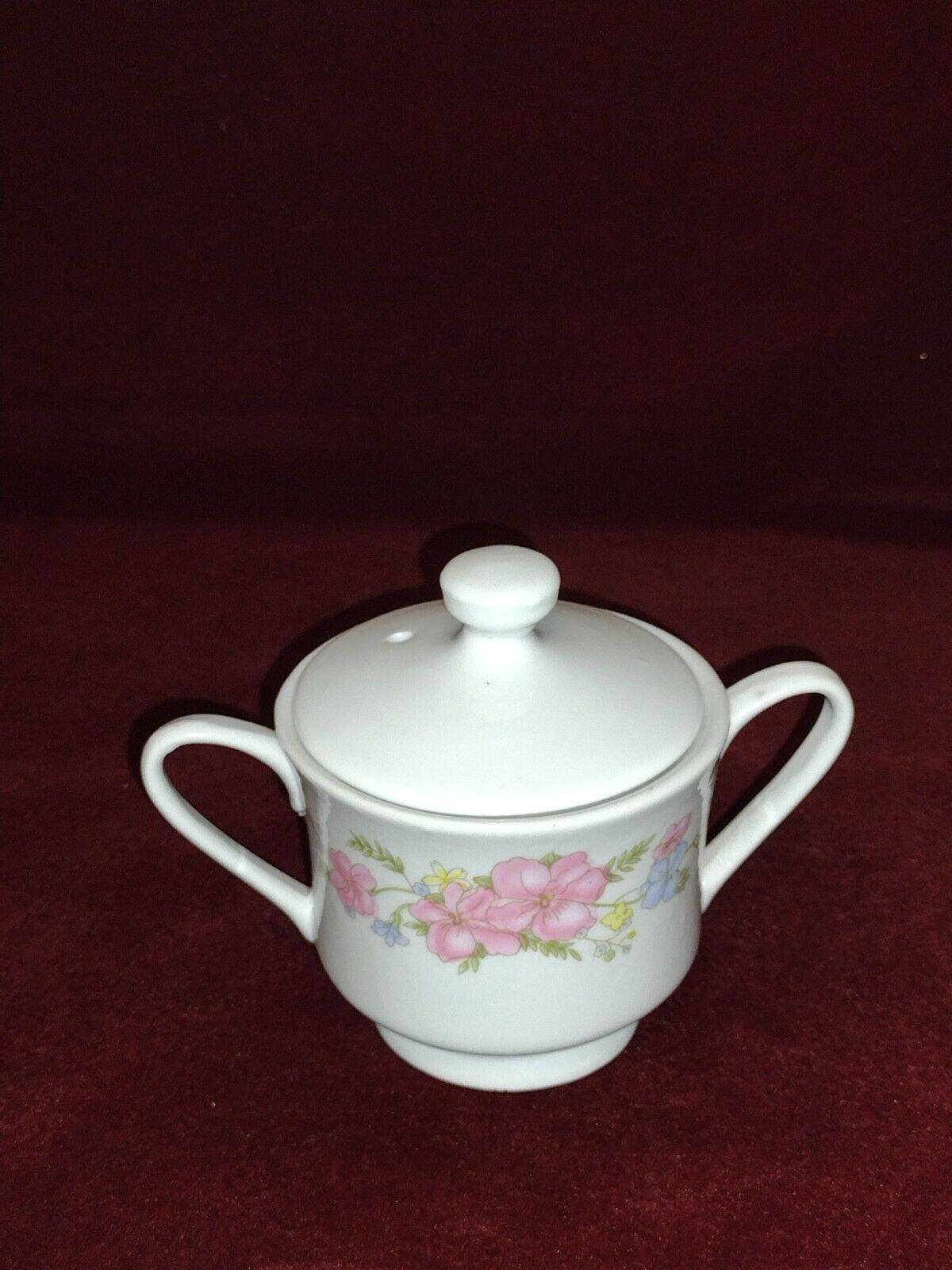 Imported for McCrory Store Sugar Dish with Lid, Pink Blue Floral Design