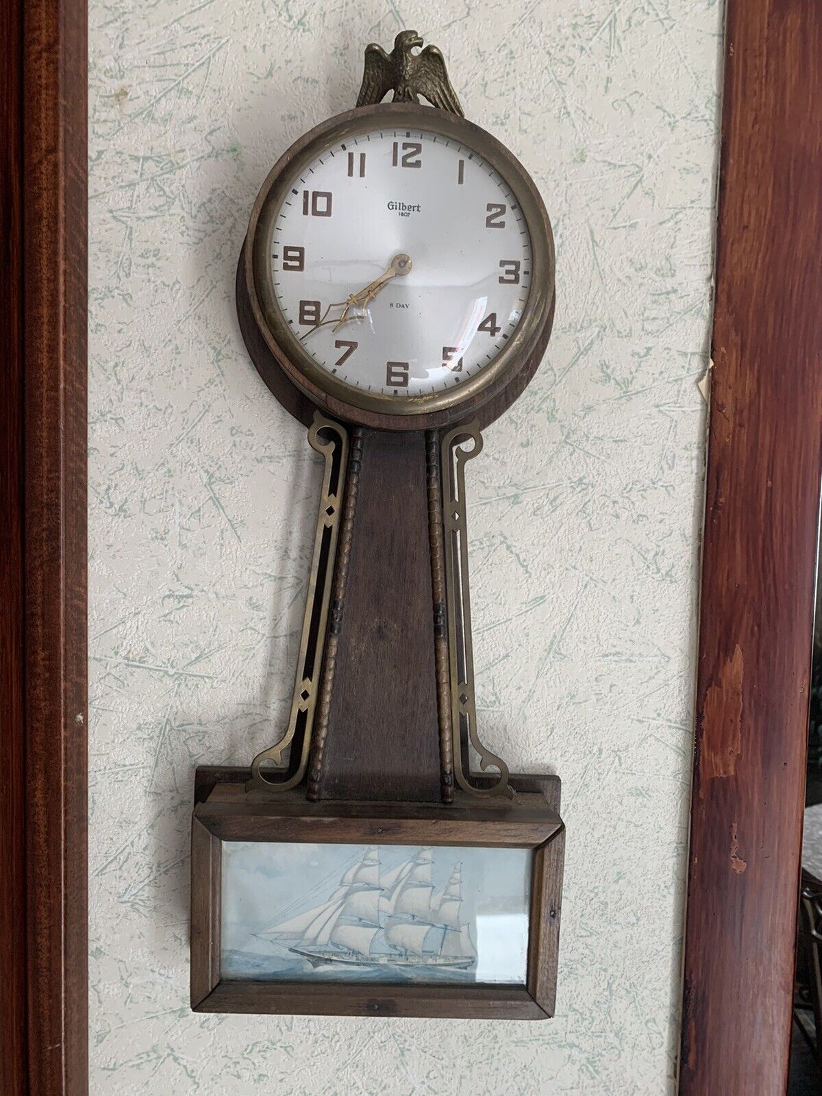 Antique Gilbert Model 1807 8 Day Banjo Clock Mechanical Wind