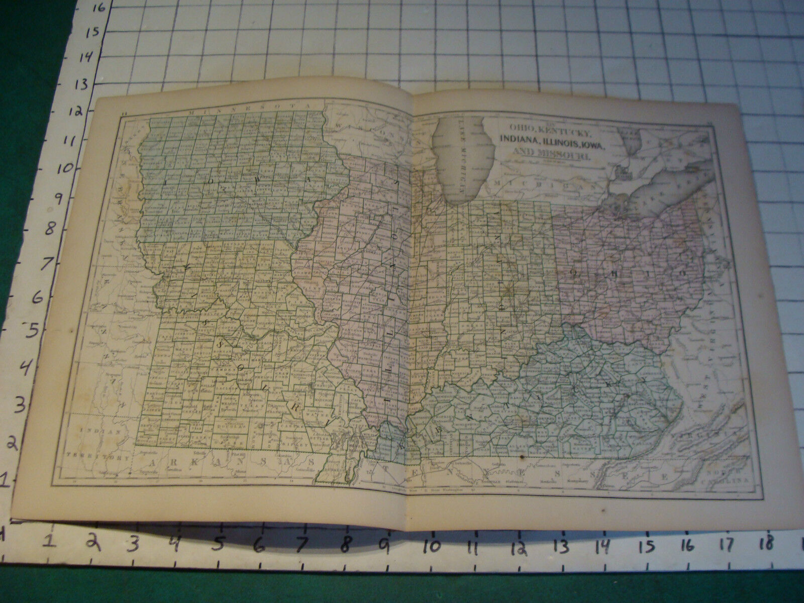 Vintage Original 1866 Mitchell Map: MID WEST map # 14 aprox 19 X 12\