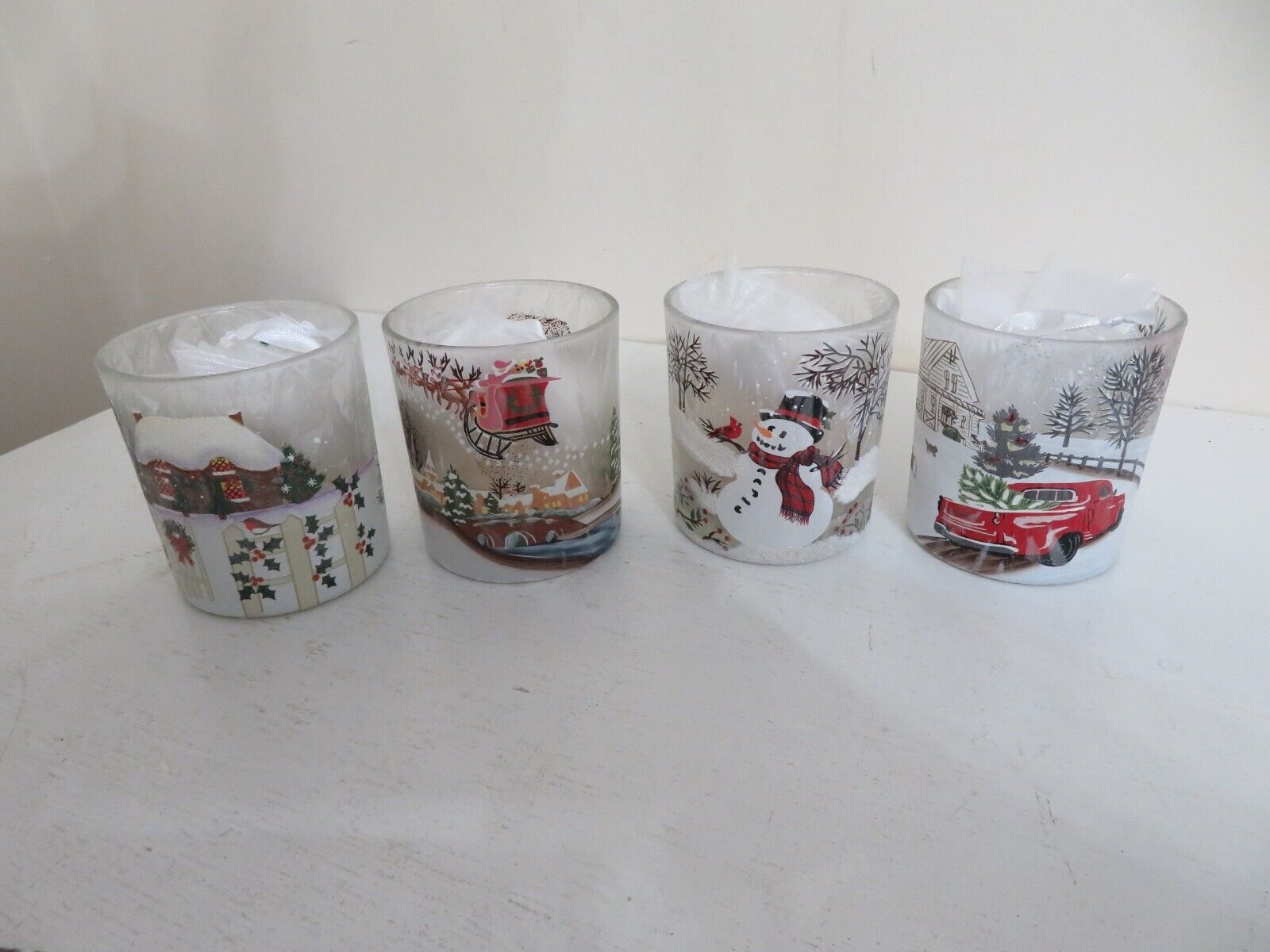 S/4 Frosted Glass Votives with Tealights by Valerie Parr Hill NEW