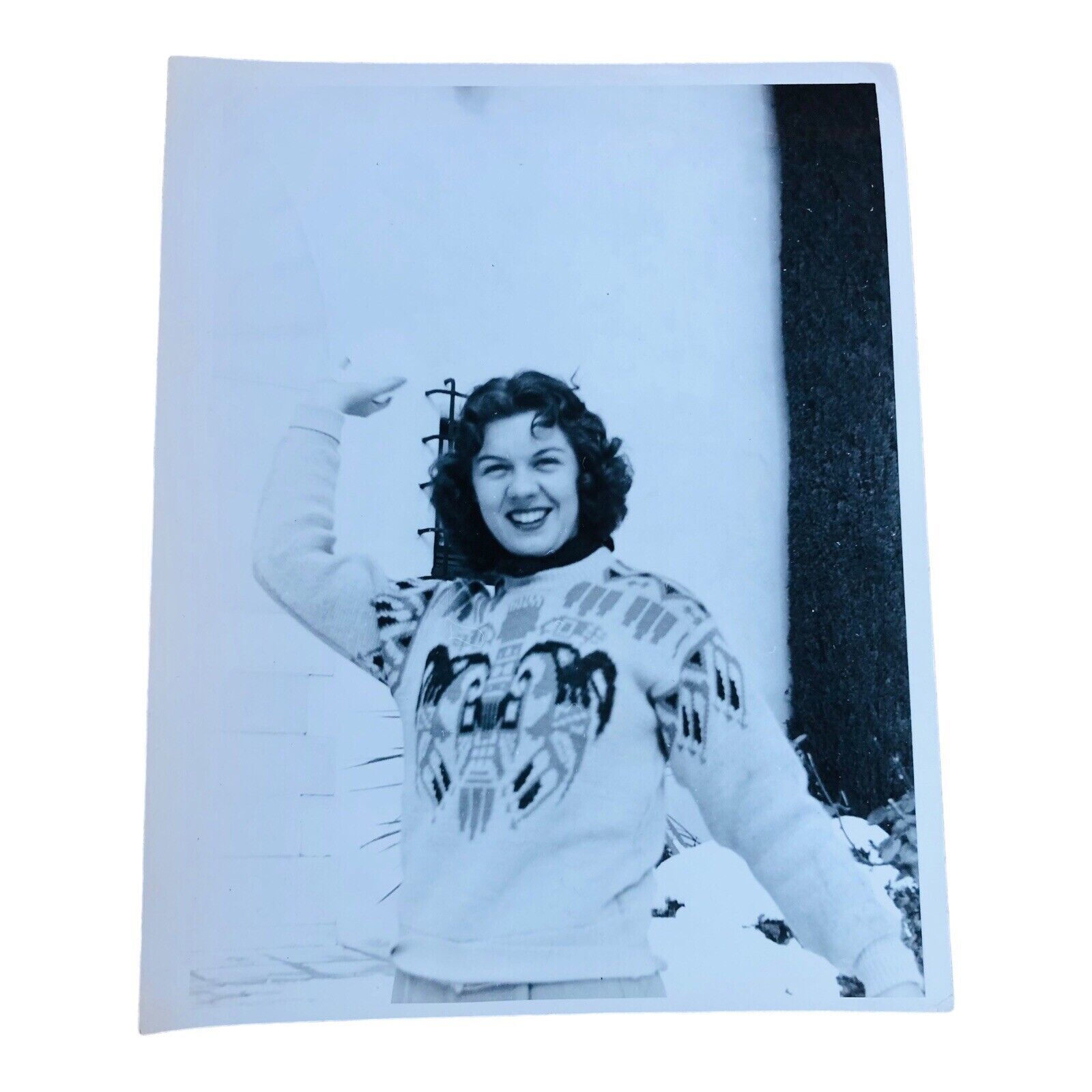 Vintage Photograph Young Lady Woman High School Tribal Sweater 40’s Fun 8x10 B&W