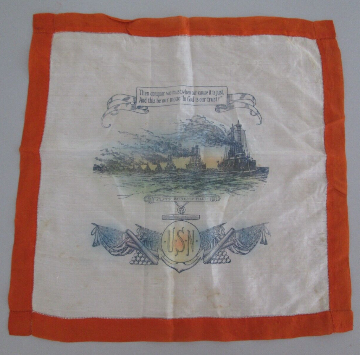 WWI USN U.S. Navy ATLANTIC BATTLESHIP FLEET Silk Hanky Handkerchief Scarf