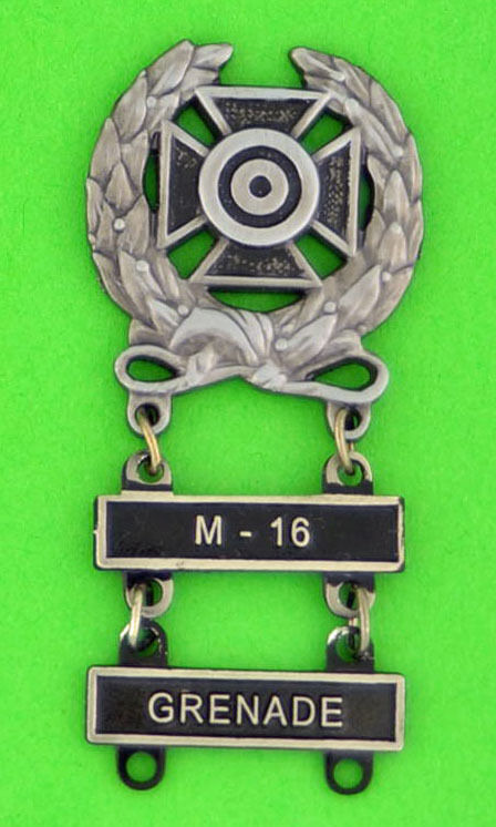 Army Expert Marksmanship Badge with  M-16 and GRENADE Qualification Bars 