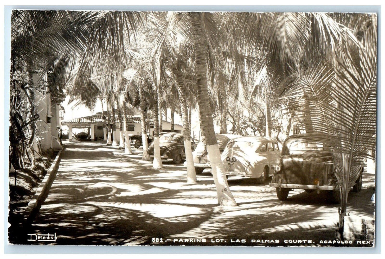 c1930's Parking Lot Las Palmas Courts Acapulco Gro. Mexico RPPC Photo Postcard