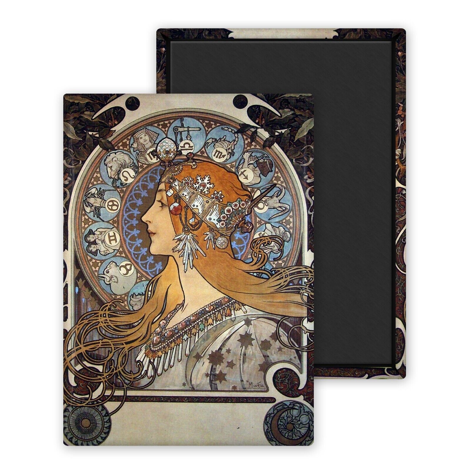 Zodiacal calendar for La Plume-Mucha Alphonse-Magnet fridge 54x78mm