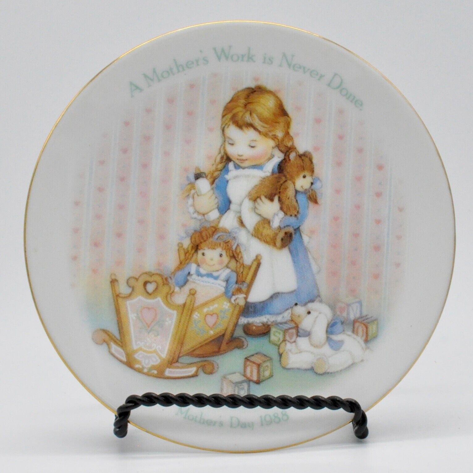 Vintage 1988 Mother’s Day Plate “A Mother’s Work is Never Done” by Avon