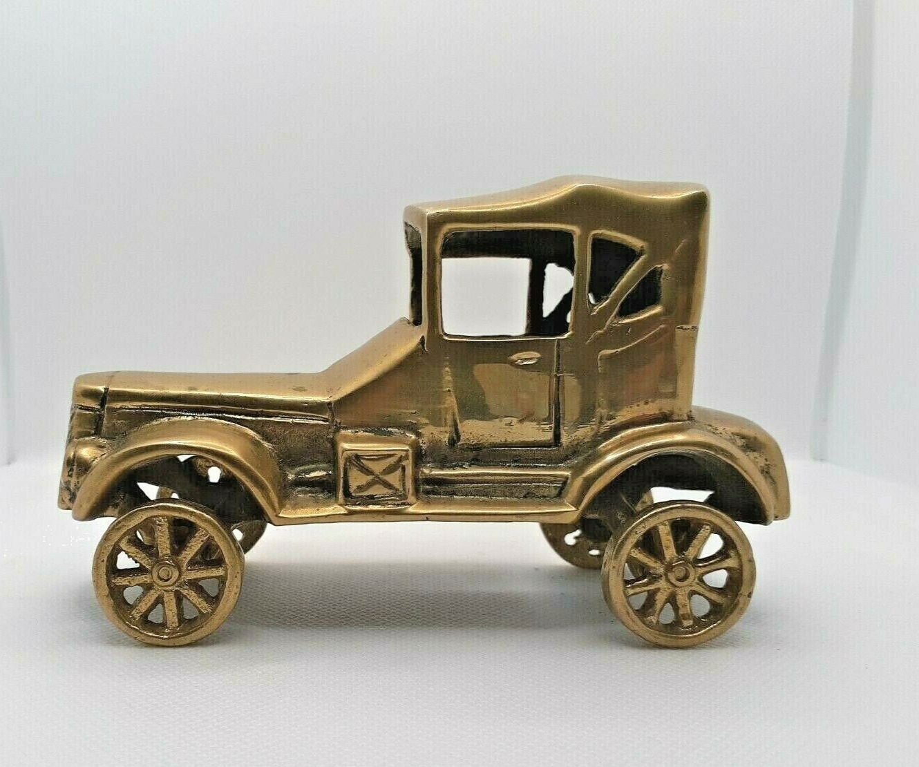 Vintage Antique Car 1930 Brass Model Figurine Moving Wheels Made in Korea