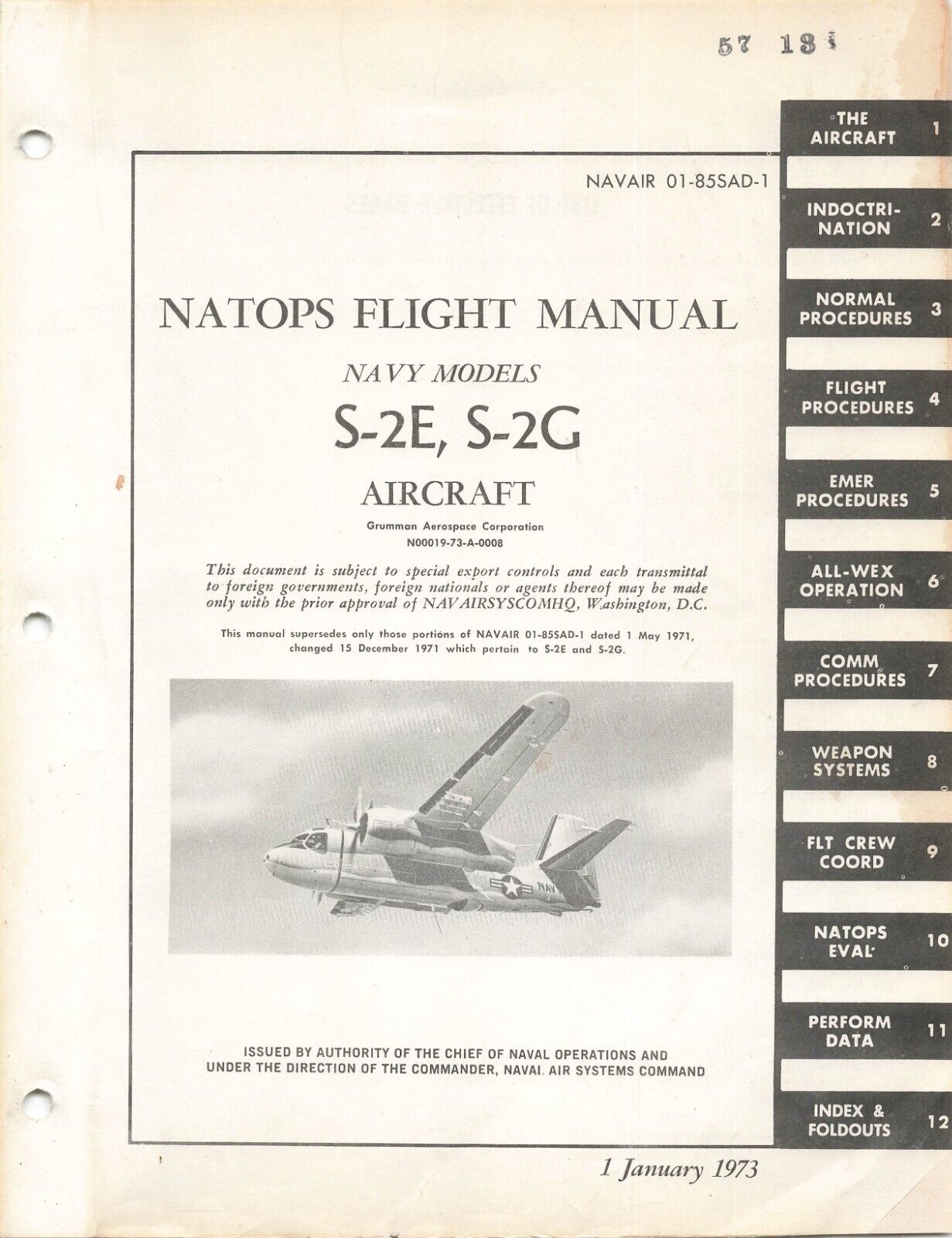 Grumman S-2E, S-2G Tracker 1973 NATOPS Flight Manual - CD