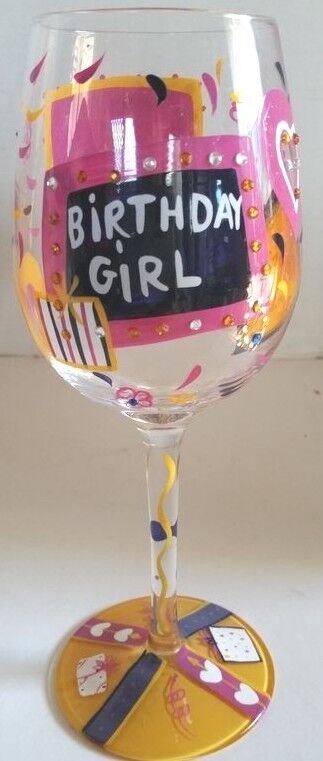 Birthday Girl Highly Decorated Wine Goblet Glass by Lolita Birthday gift