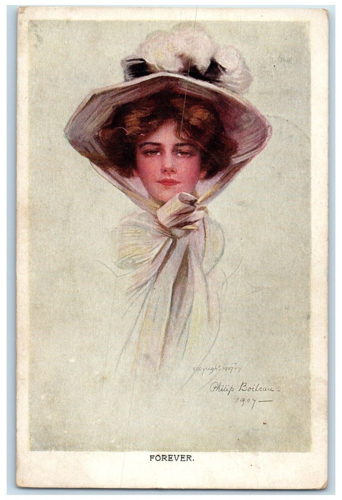 1908 Pretty Woman Big Hat Phillip Boileau Kinbrae Minnesota MN Antique Postcard