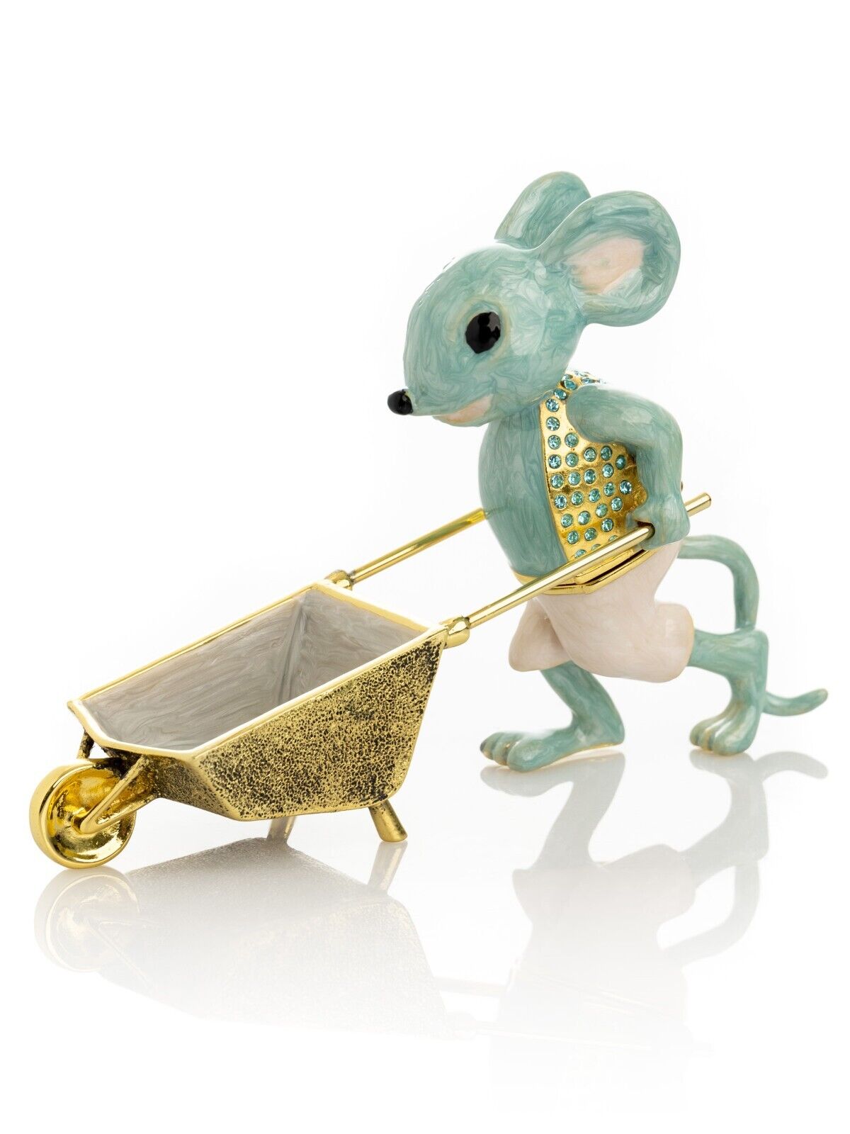 Mouse with Wheelbarrow Trinket Box Hand made by Keren Kopal &Austrian Crystals