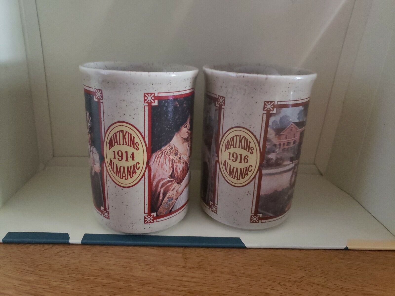Set of 2 Watkins Almanac 1914 & 1916 Stoneware Coffee Mug Made In England