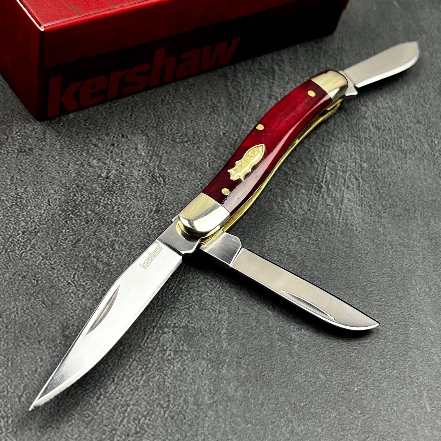 Kershaw Brandywine Smooth Red Bone 3 Blade Folding Stockman EDC Pocket Knife