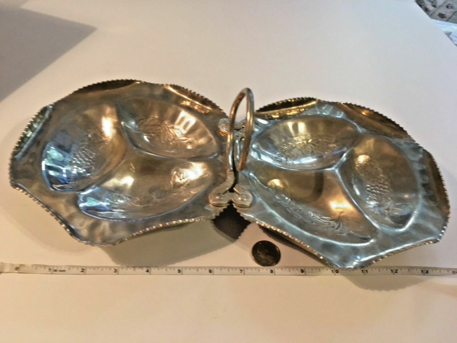 Vintage Cromwell Aluminum Double Dish Handle Ornate Hand Wrought Metal   027-40