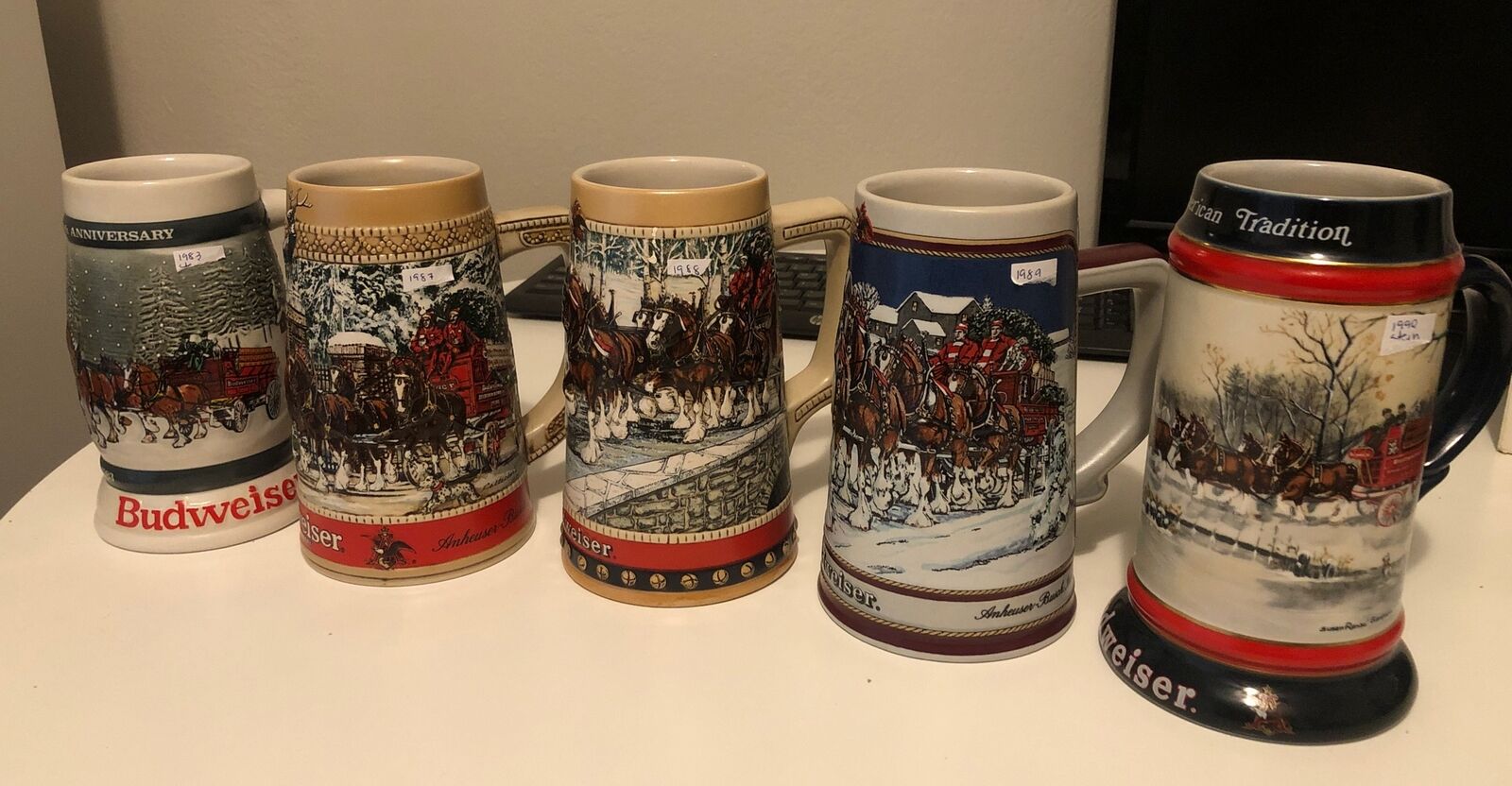 5 Budweiser LIMITED EDITION LIDDED STAIN KING OF BEERS 1983 1987 1988 1989 1990