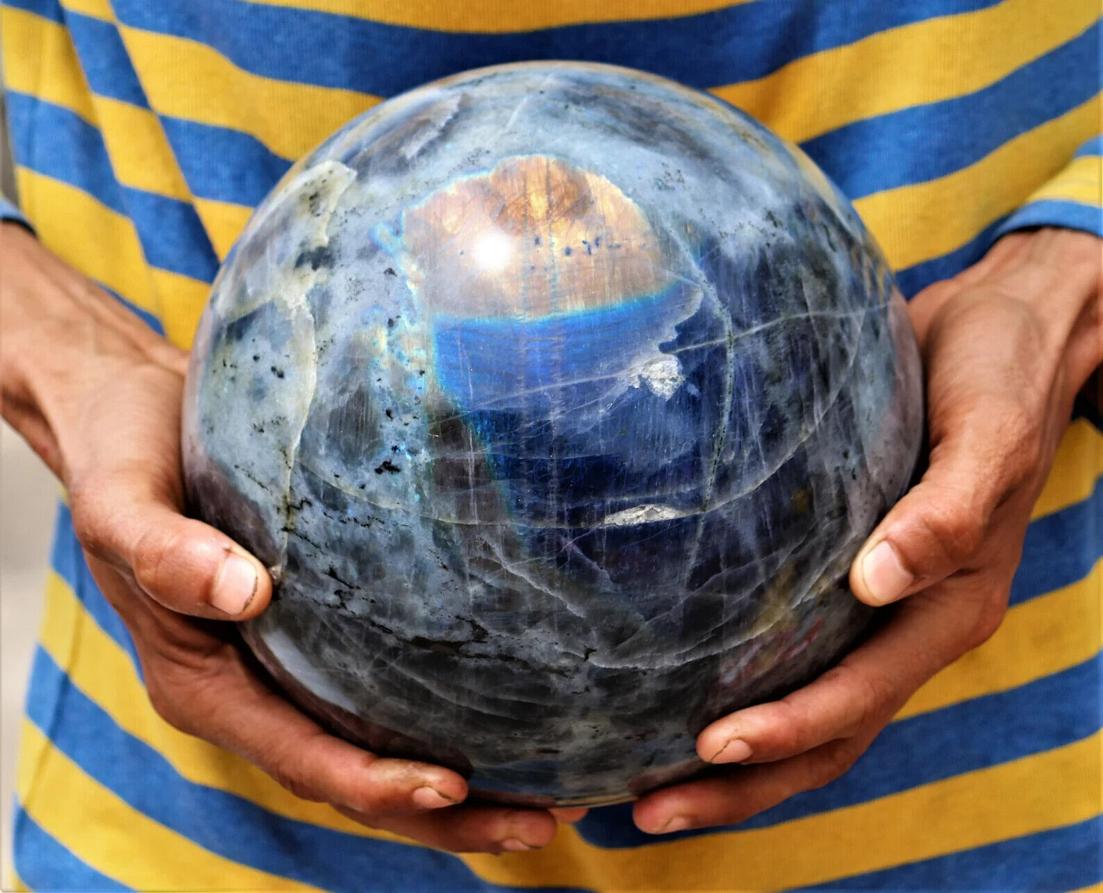 Huge Flashy Ball 19cm Grey Labradorite Crystal Stone Healing Energy Sphere Globe