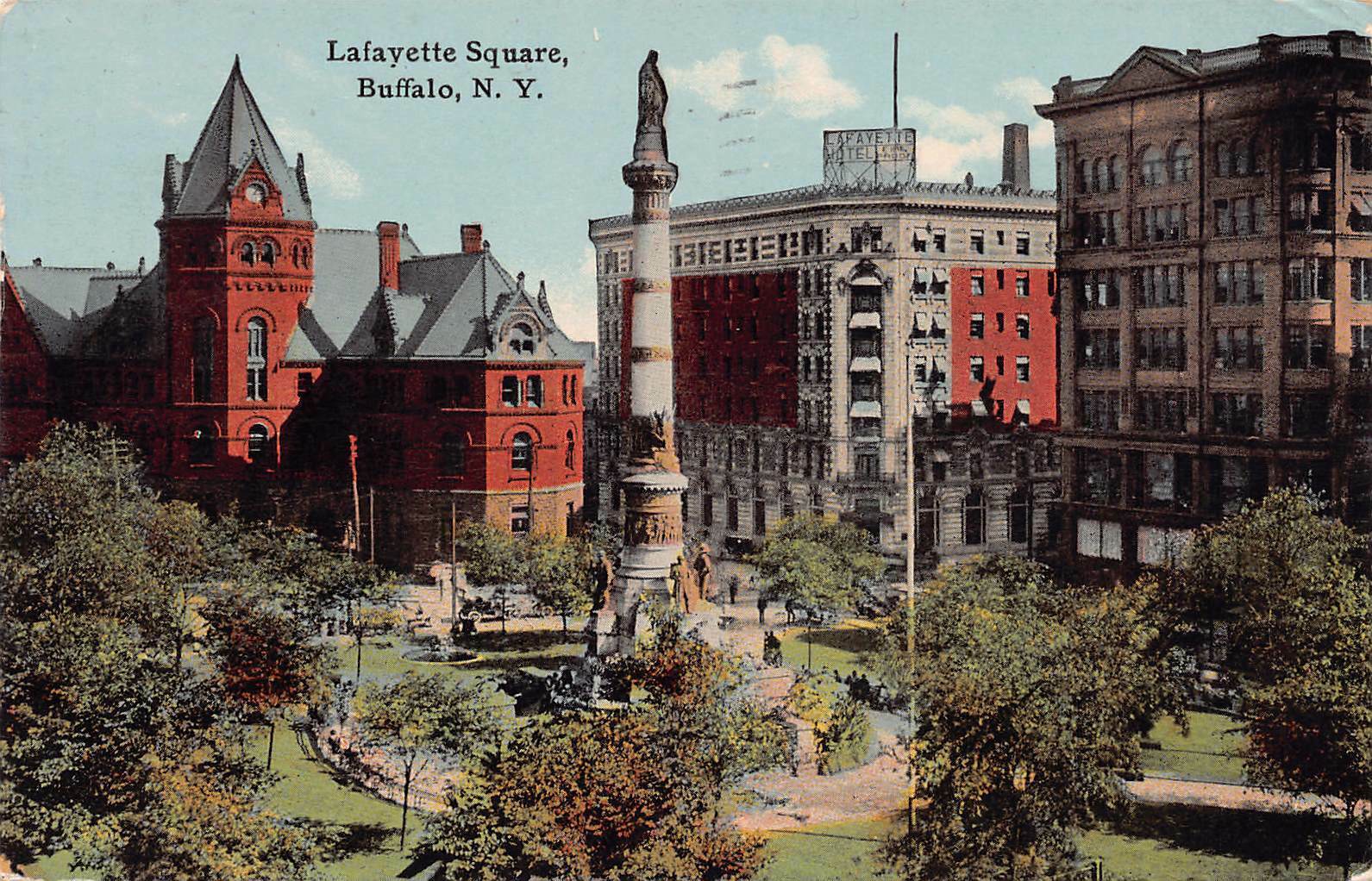 Lafayette Square, Buffalo, New York, Early Postcard, Used in 1911