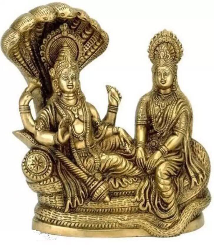 Brass Lord Vishnu Laxmi Sculpture Lakshmi Narayan Statue Showpiece 10 CM