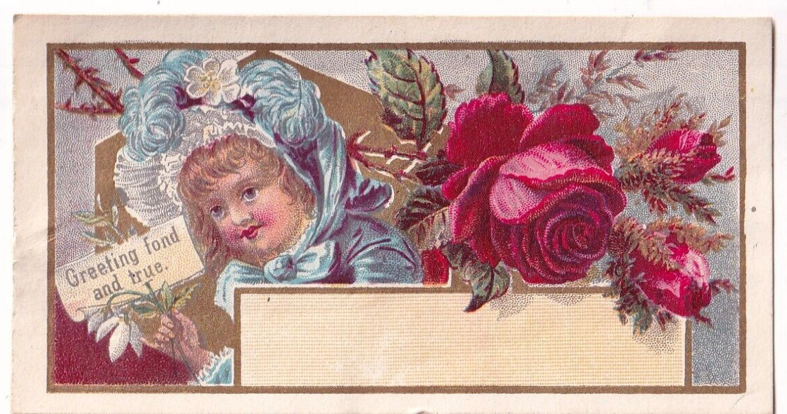1800\'s Victorian Small Calling Note Card -Greeting Fond & True - 2 x 3.75 inches