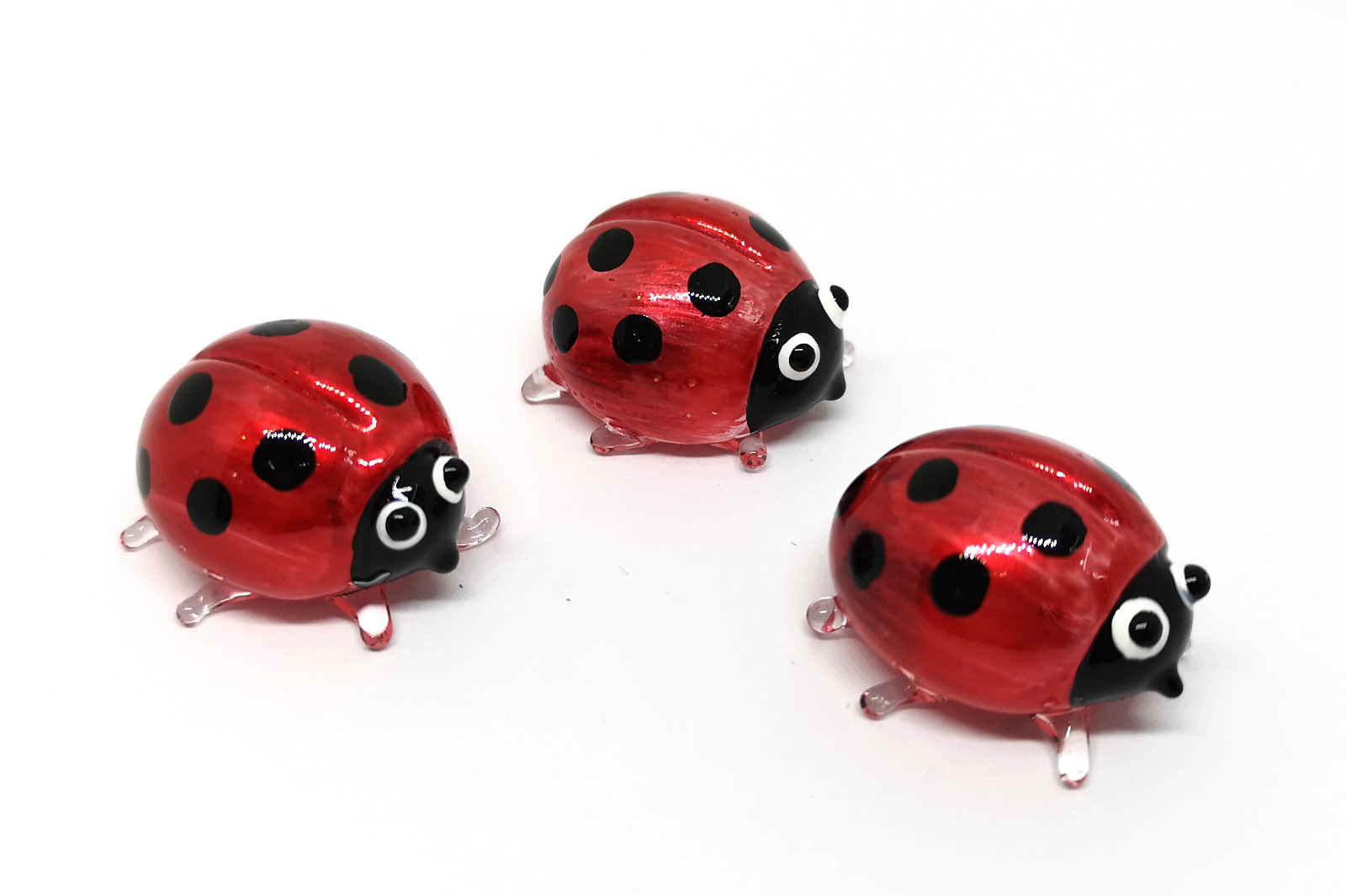 Mini Blown Glass Ladybug Figurine Red Fantasy Miniature Handmade Insect Set of 3