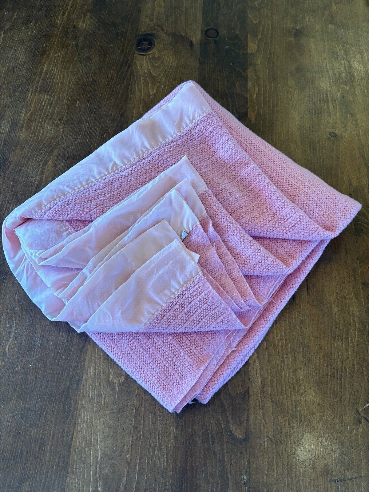 Vintage Satin Edge Blanket Pink 80x70 Very Soft USA Made Classic -2- Thermal