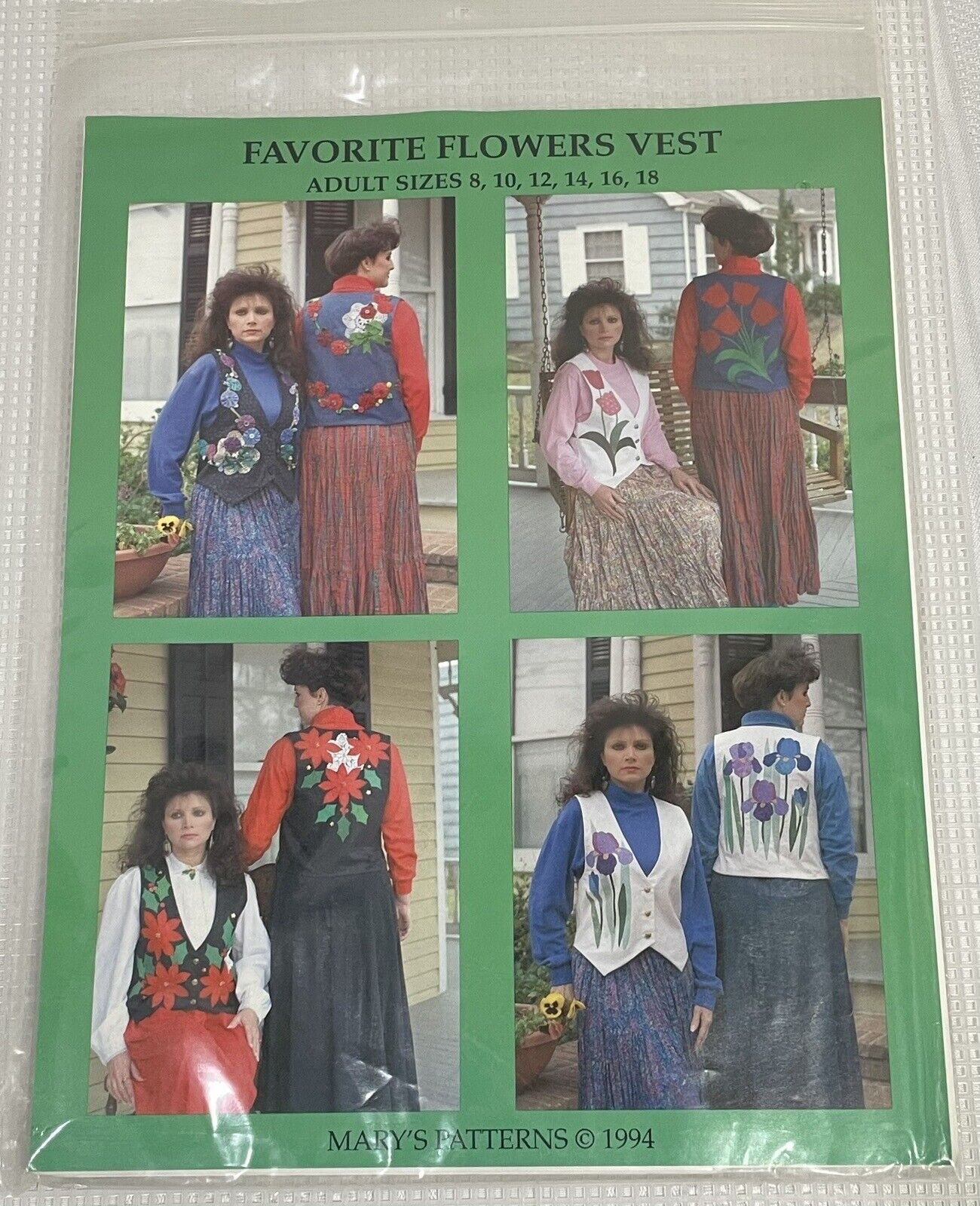 Marys Patterns 1994 Favorite Flowers Vest Craft Pattern Applique