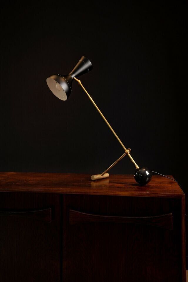 1920's Century Stilnovo Table Lamps Italian Enamel Glossy Black Hand Made