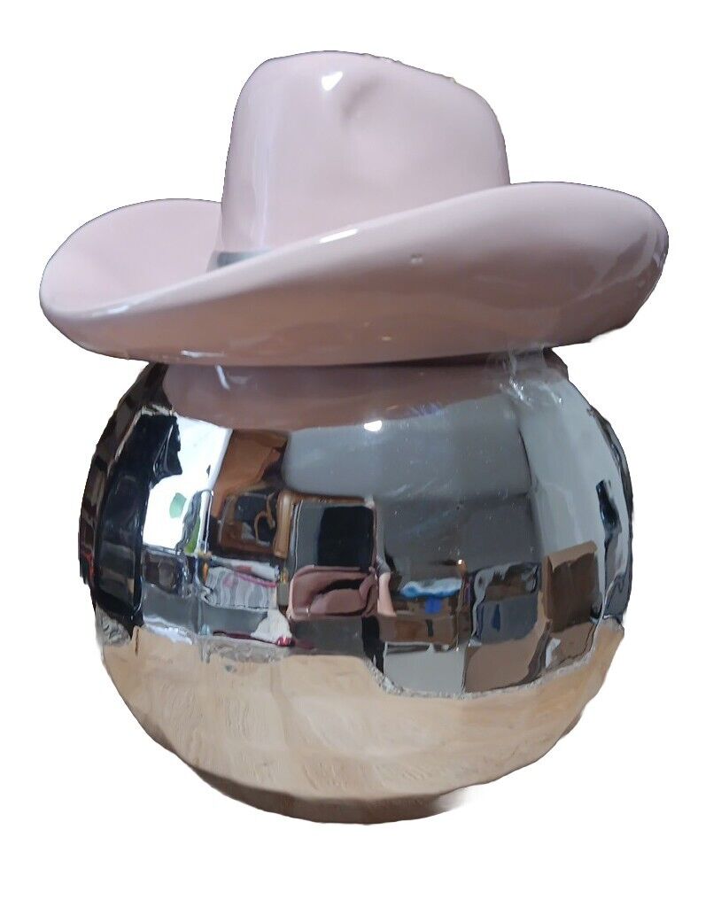RARE Disco Ball Cookie Jar w/ Pink Cowgirl Cowboy Hat  ceramic 10\