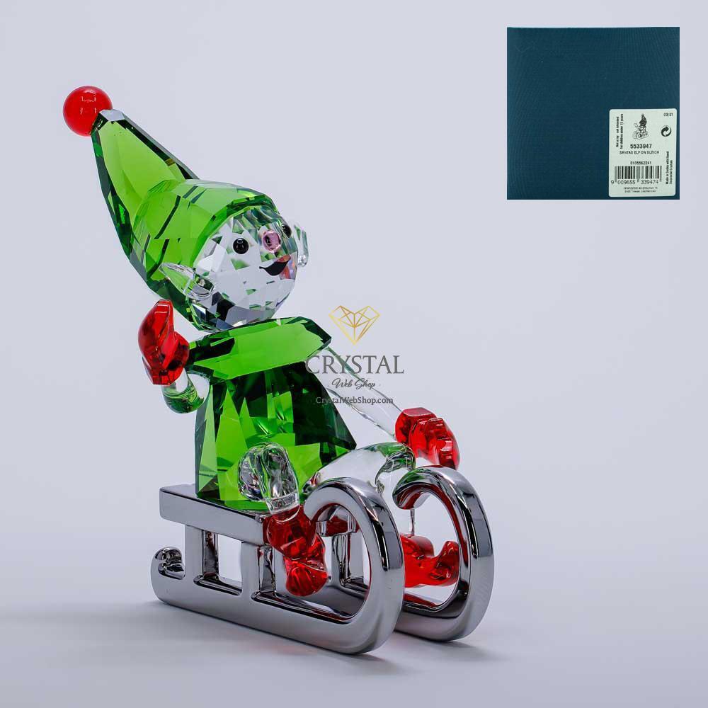 Swarovski Christmas Figurine Santa's Elf on Sleigh 5533947
