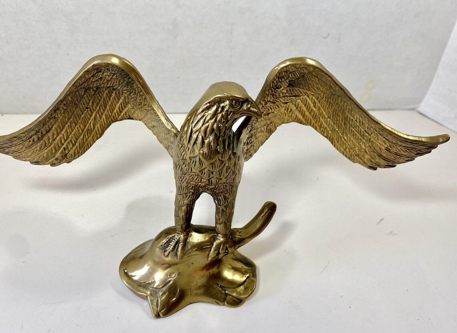 Vintage Brass American Bald Eagle Figurine Wings Raised Detailed 6.5 in Height