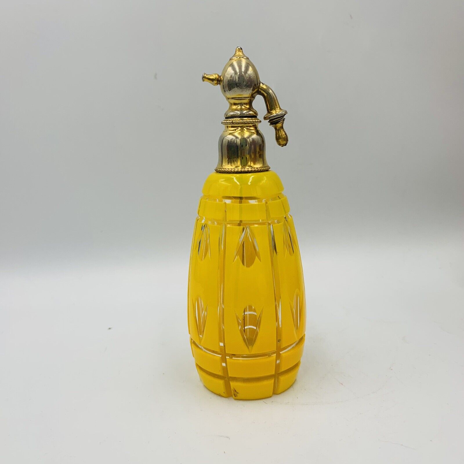Bohemian Art Deco Style Yellow Glass Cut To Clear Perfume Bottle Use W Atomizer