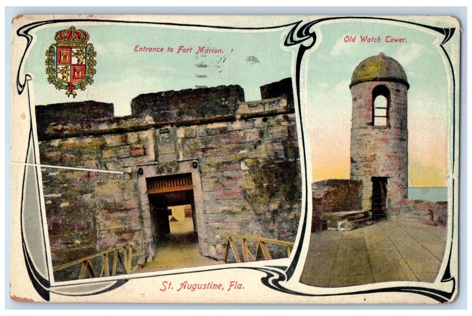 1930 Entrance Fort Marion Old Watch Tower St Augustine Florida Artistic Postcard