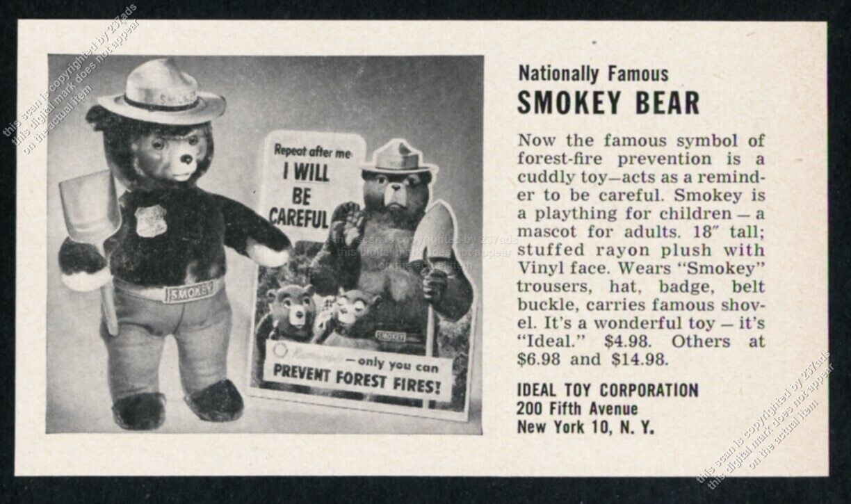1953 Smokey Bear doll toy photo Ideal Toys vintage print ad