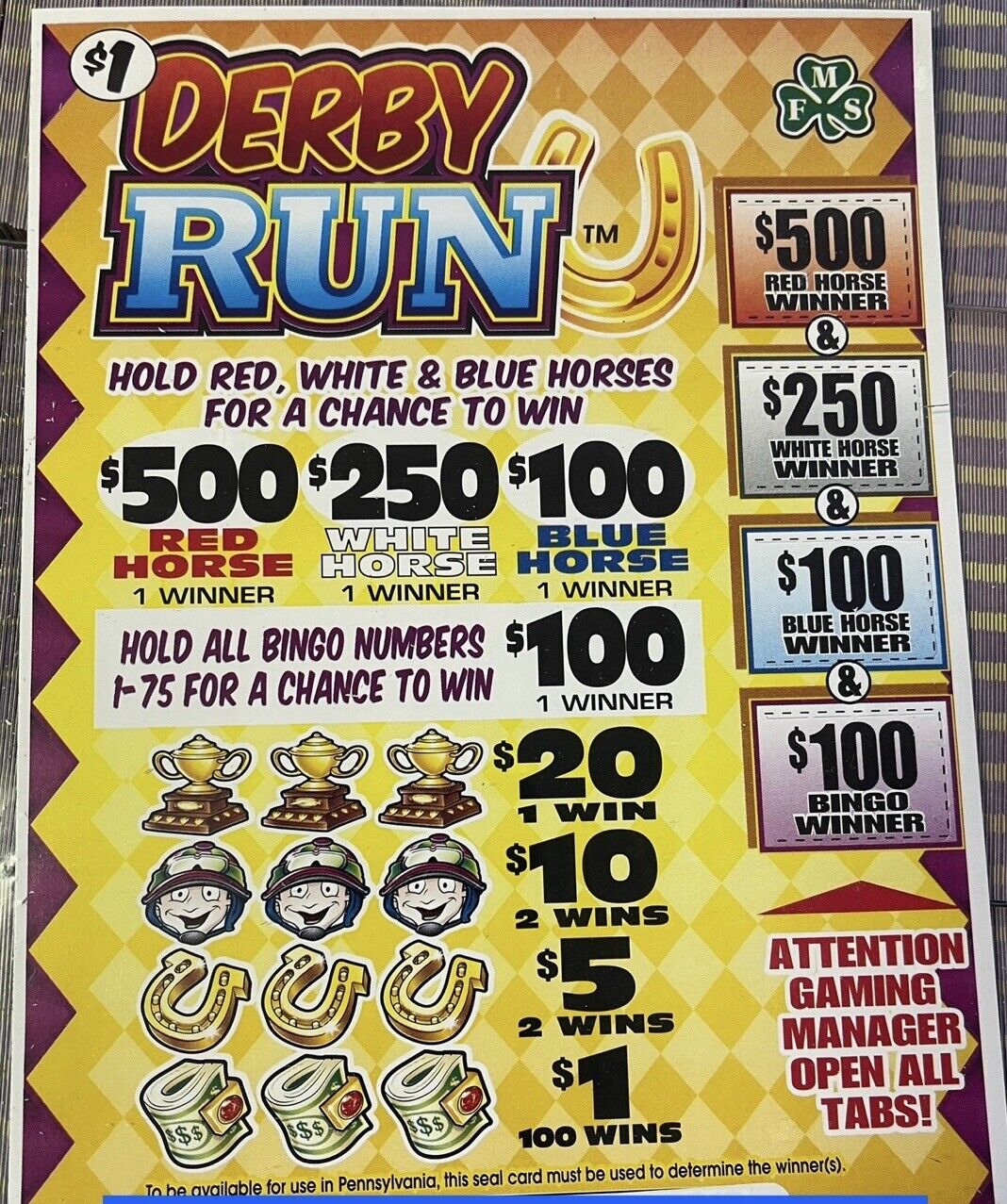 NEW pull tickets Derby Run- Seal Card Tabs