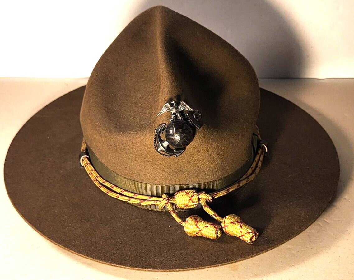 WWII USMC MARINE CORPS STETSON CAMPAIGN DRILL SERGEANT HAT EGA & CORD