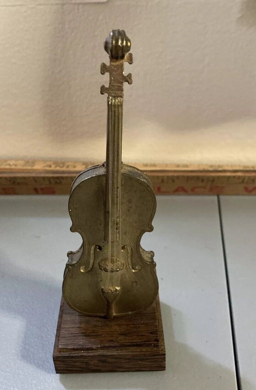 Vintage Violin Bronze model Made in Italy 5.5 inch height Wooden 1.75 inch base