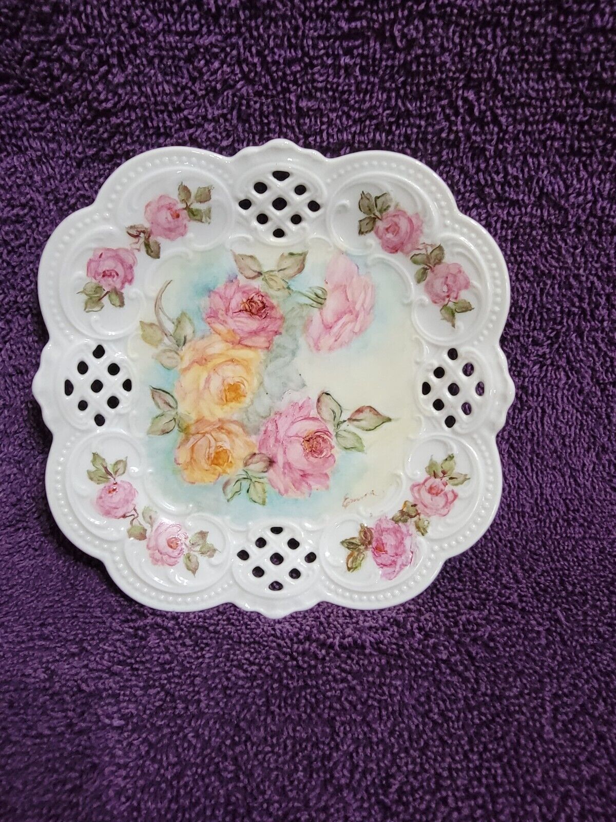 Hand Painted Roses Trinket Plate