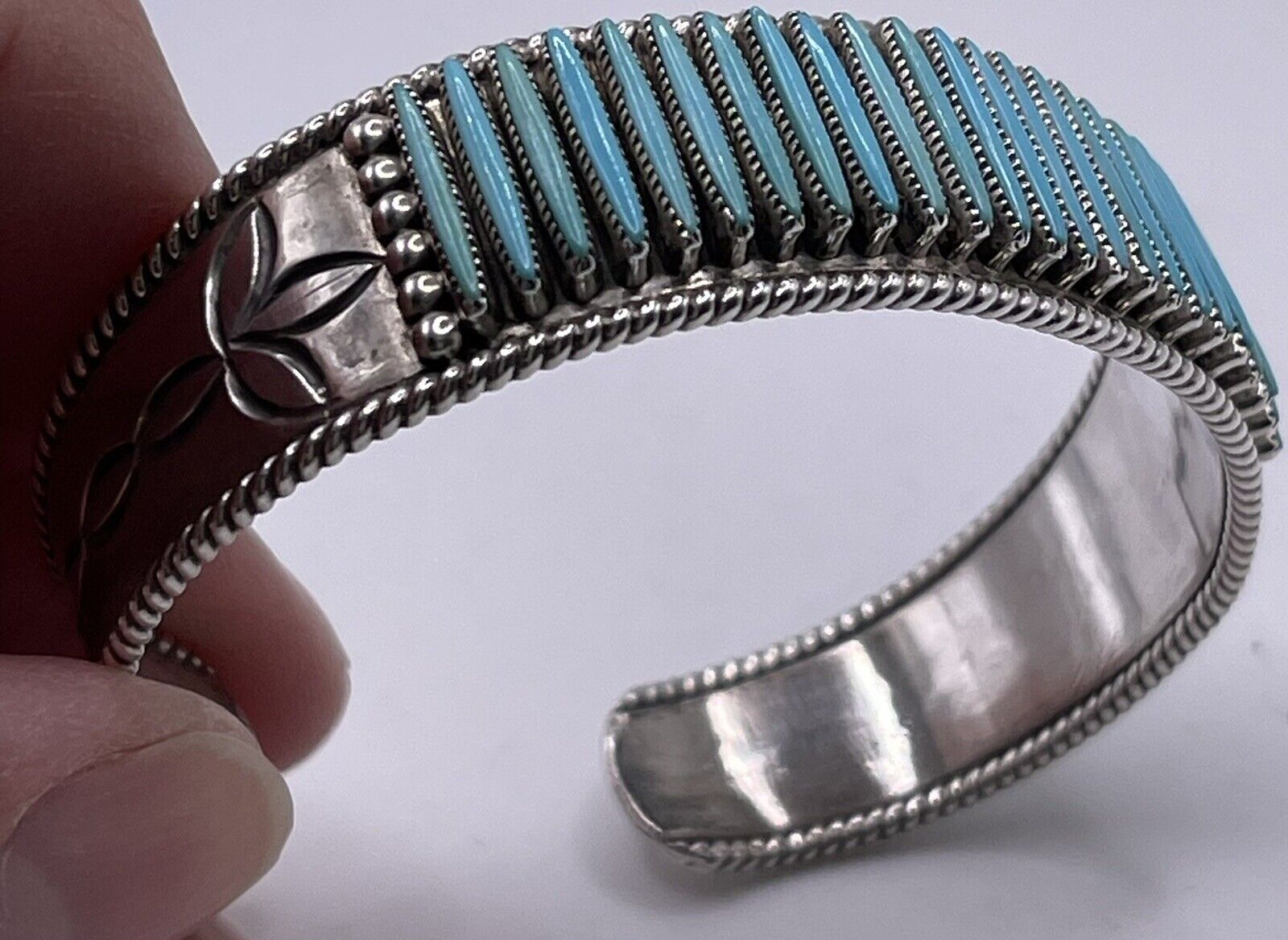 Vintage Shirley Quan Zuni Needle Point Turquoise Sterling Silver Bracelet
