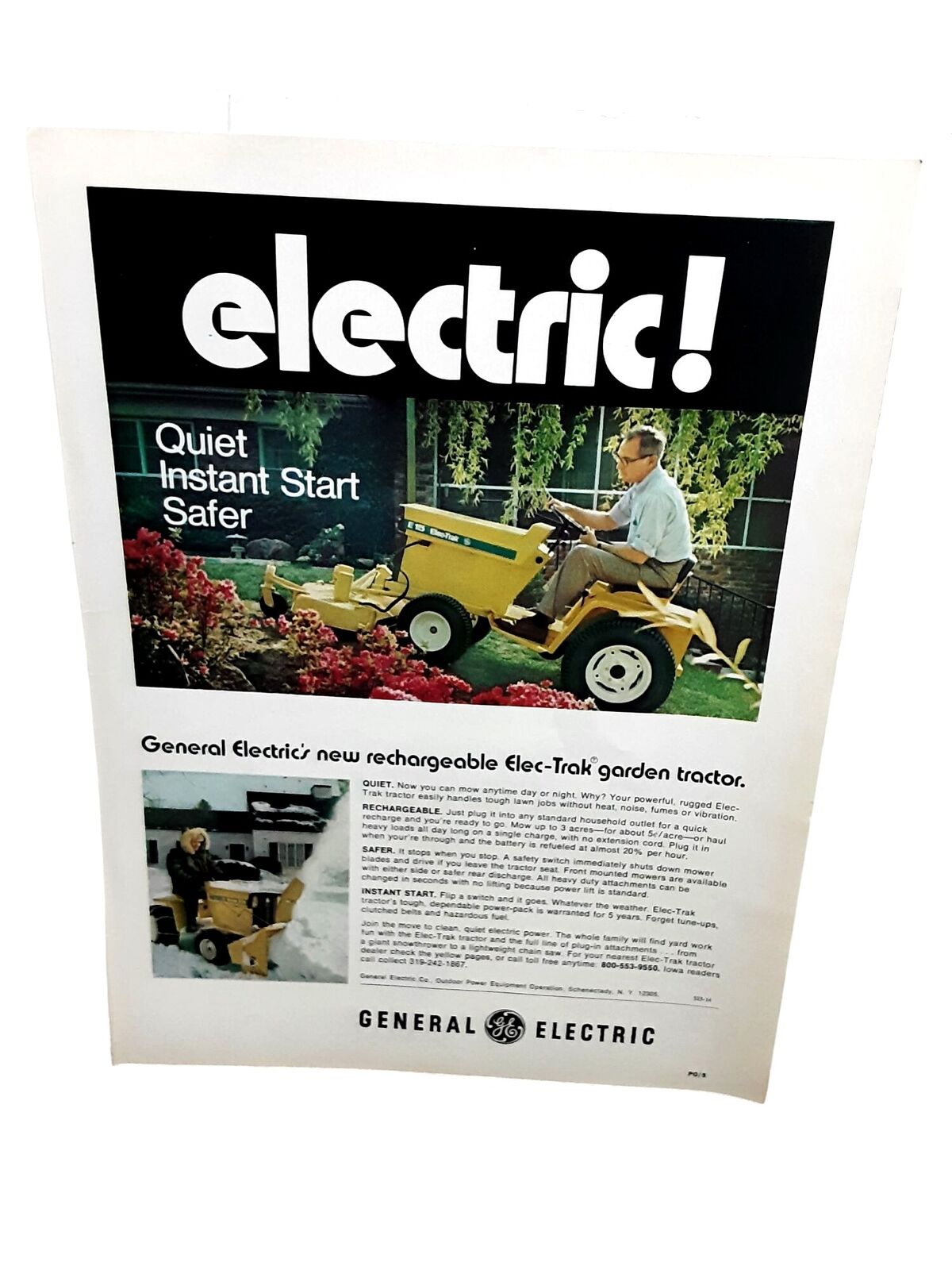1971 General Electric Elec-Trak Garden Tractor Original Print Ad